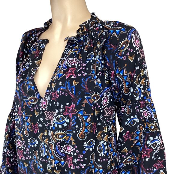 Marie Oliver Black Silk Top Size XS Xsmall Lennon Blouse Mystic Art Abstract Ruf - Picture 3 of 9